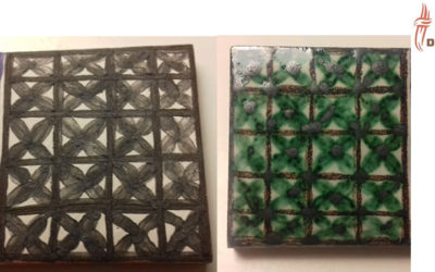 Técnica decorativa sobre cubierta, pintando verde y morado